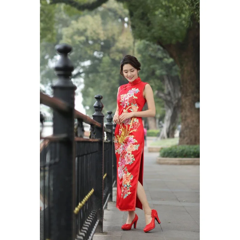Proljeće nova haljina-чонсам s vezom ručne izrade, duga, poboljšana moda, Чонсам u retro stilu