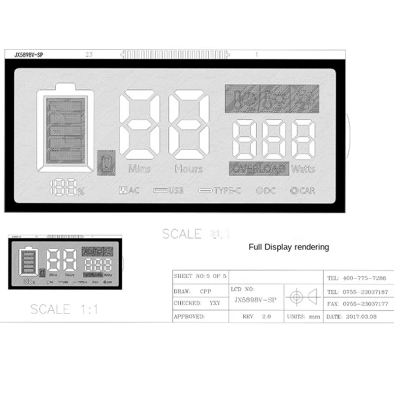 1 KOM. Masovna pohrana energije-Prikaz snage Segmentni Broj Zaslon pozadinsko Osvjetljenje Lift BTN LCD ekran od 2 inča