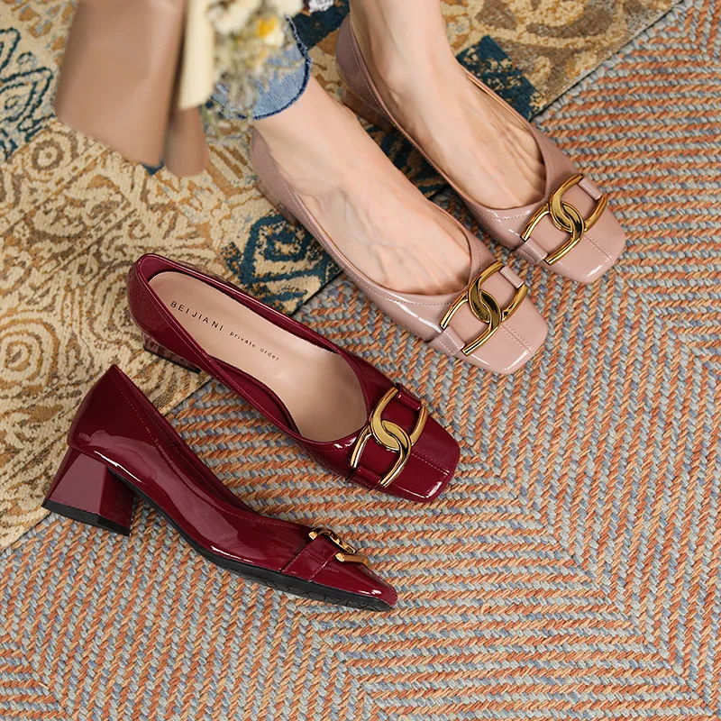Ženske cipele BEIJIANI/2023 godine, Cipele-brod na trgu Petu sa Uložak od janjeće kože s trga vrhom, Elegantne Sandale od Lakirane kože na Visoku Petu Mujer 332-8
